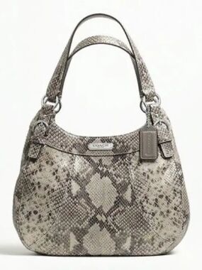 Coach Madison Maggie Snake-Print Embossed Leather Shoulder Bag in Gray